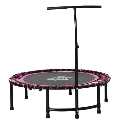 HOMCOM 45" Foldable Mini Trampoline Silent Rebounder Indoor Outdoor Jumper with Adjustable Handle - Pink 
