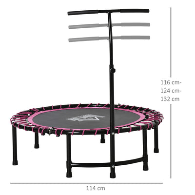 HOMCOM 45" Foldable Mini Trampoline Silent Rebounder Indoor Outdoor Jumper with Adjustable Handle - Pink 