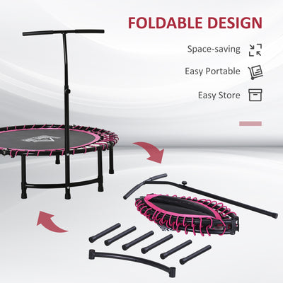 HOMCOM 45" Foldable Mini Trampoline Silent Rebounder Indoor Outdoor Jumper with Adjustable Handle - Pink 