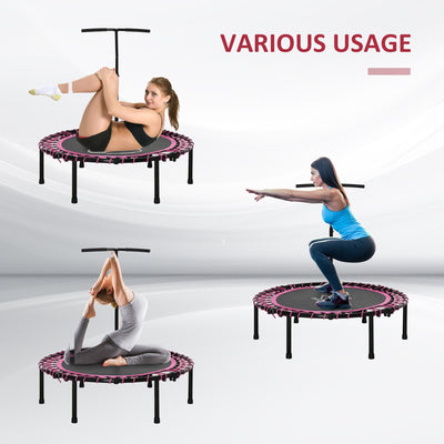 HOMCOM 45" Foldable Mini Trampoline Silent Rebounder Indoor Outdoor Jumper with Adjustable Handle - Pink 