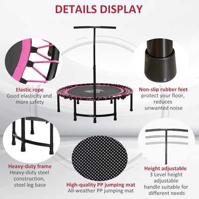 HOMCOM 45" Foldable Mini Trampoline Silent Rebounder Indoor Outdoor Jumper with Adjustable Handle - Pink 