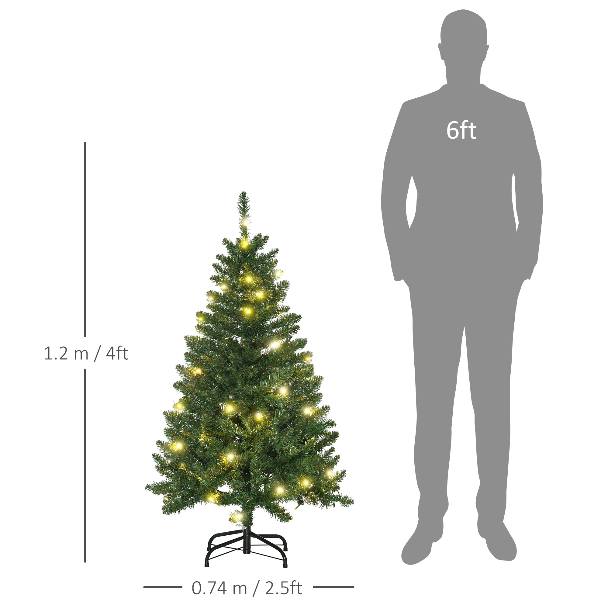 HOMCOM 4FT Christmas Tree Warm White LED Light Holiday Home Decoration, Green 