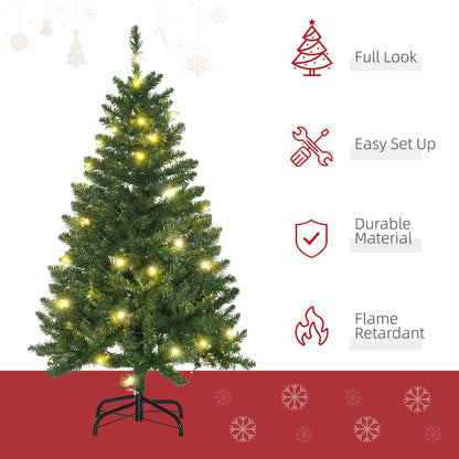 HOMCOM 4FT Christmas Tree Warm White LED Light Holiday Home Decoration, Green 