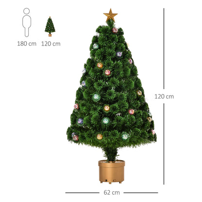 HOMCOM 4FT Prelit Artificial Christmas Tree with Fibre Optics, Baubles Decoration, Golden Pot for Holiday, Home - Green 
