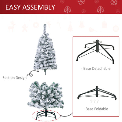 HOMCOM 4FT Prelit Artificial Snow Flocked Christmas Tree with Warm White LED Light, Holiday Home Xmas Decoration, Green White 