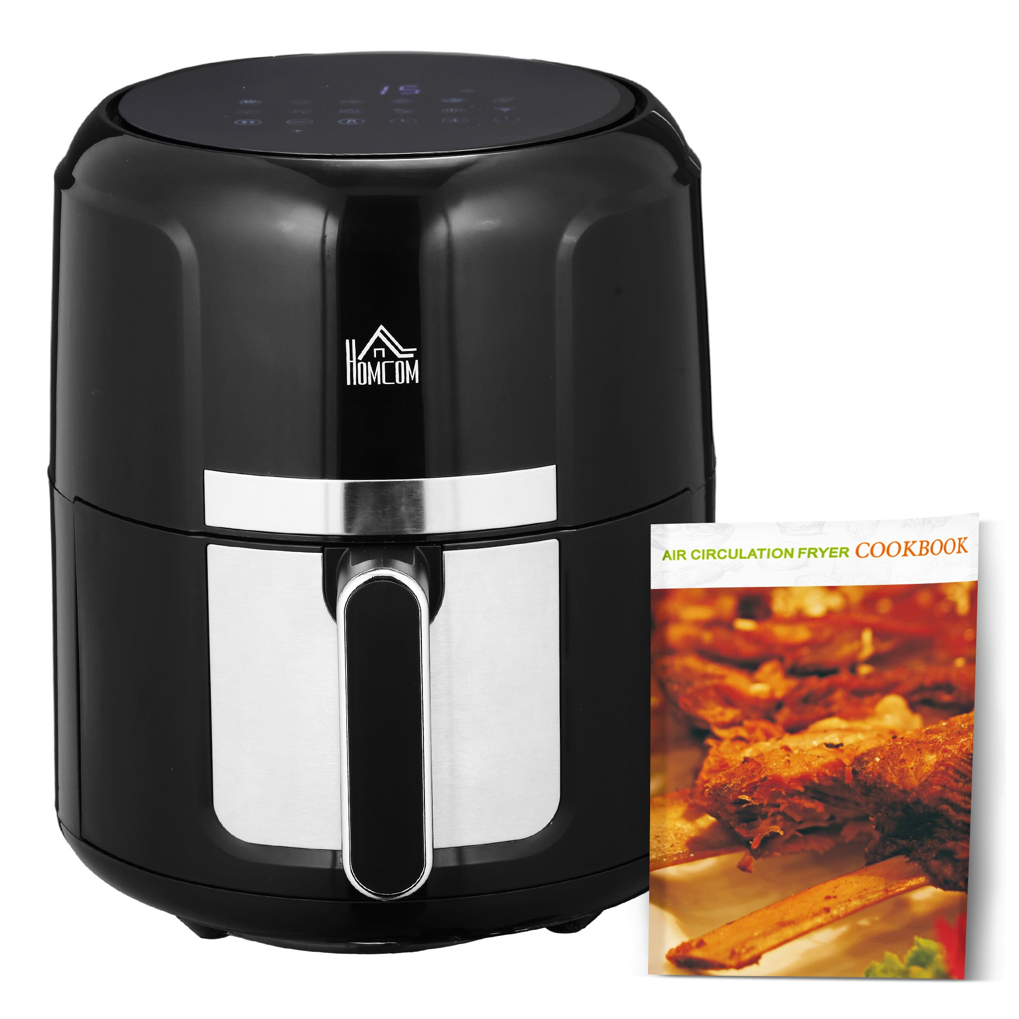 HOMCOM 4L Air Fryer, 1300W Air Fryer Oven with Digital Touch Display, Rapid Air Circulation, 12 Cooking Programs, Adjustable Temperature, Timer, Nonstick Basket for Oil Less or Low Fat Cooking, Black 