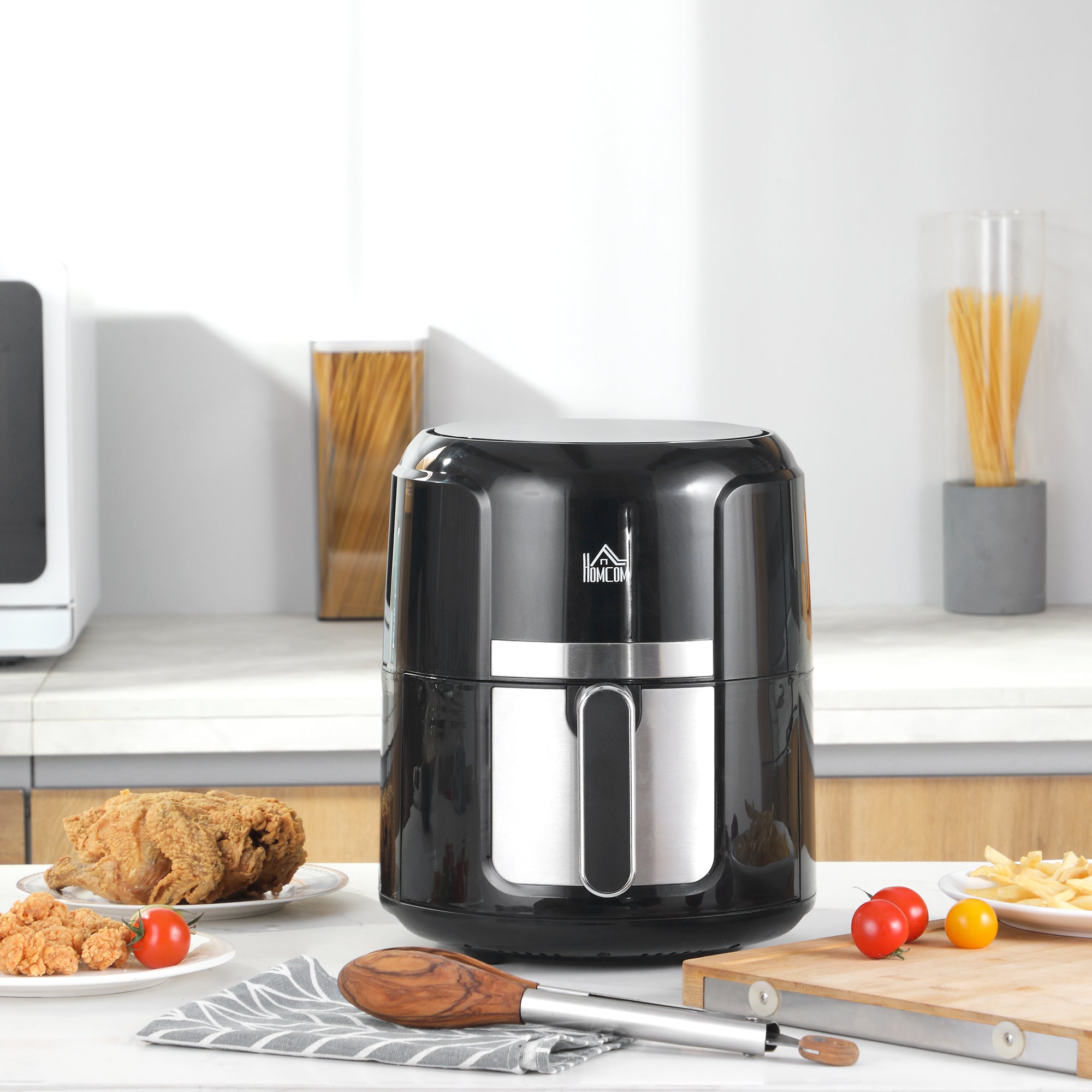 HOMCOM 4L Air Fryer, 1300W Air Fryer Oven with Digital Touch Display, Rapid Air Circulation, 12 Cooking Programs, Adjustable Temperature, Timer, Nonstick Basket for Oil Less or Low Fat Cooking, Black 