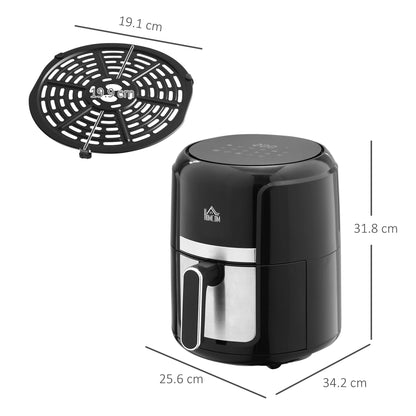 HOMCOM 4L Air Fryer, 1300W Air Fryer Oven with Digital Touch Display, Rapid Air Circulation, 12 Cooking Programs, Adjustable Temperature, Timer, Nonstick Basket for Oil Less or Low Fat Cooking, Black 