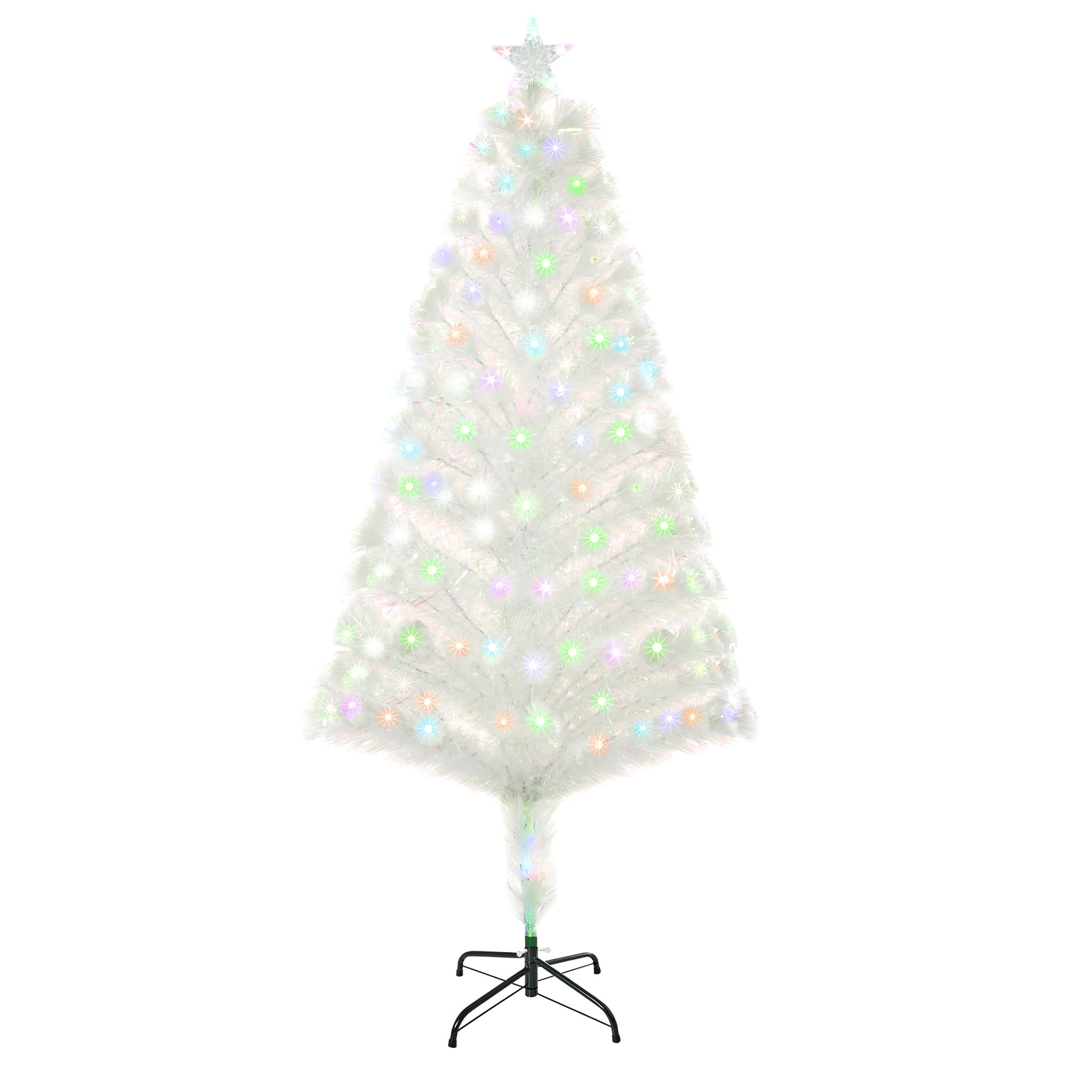 HOMCOM 5 Feet Prelit Artificial Christmas Tree with Fiber Optic LED Light, Holiday Home Xmas Decoration, White 