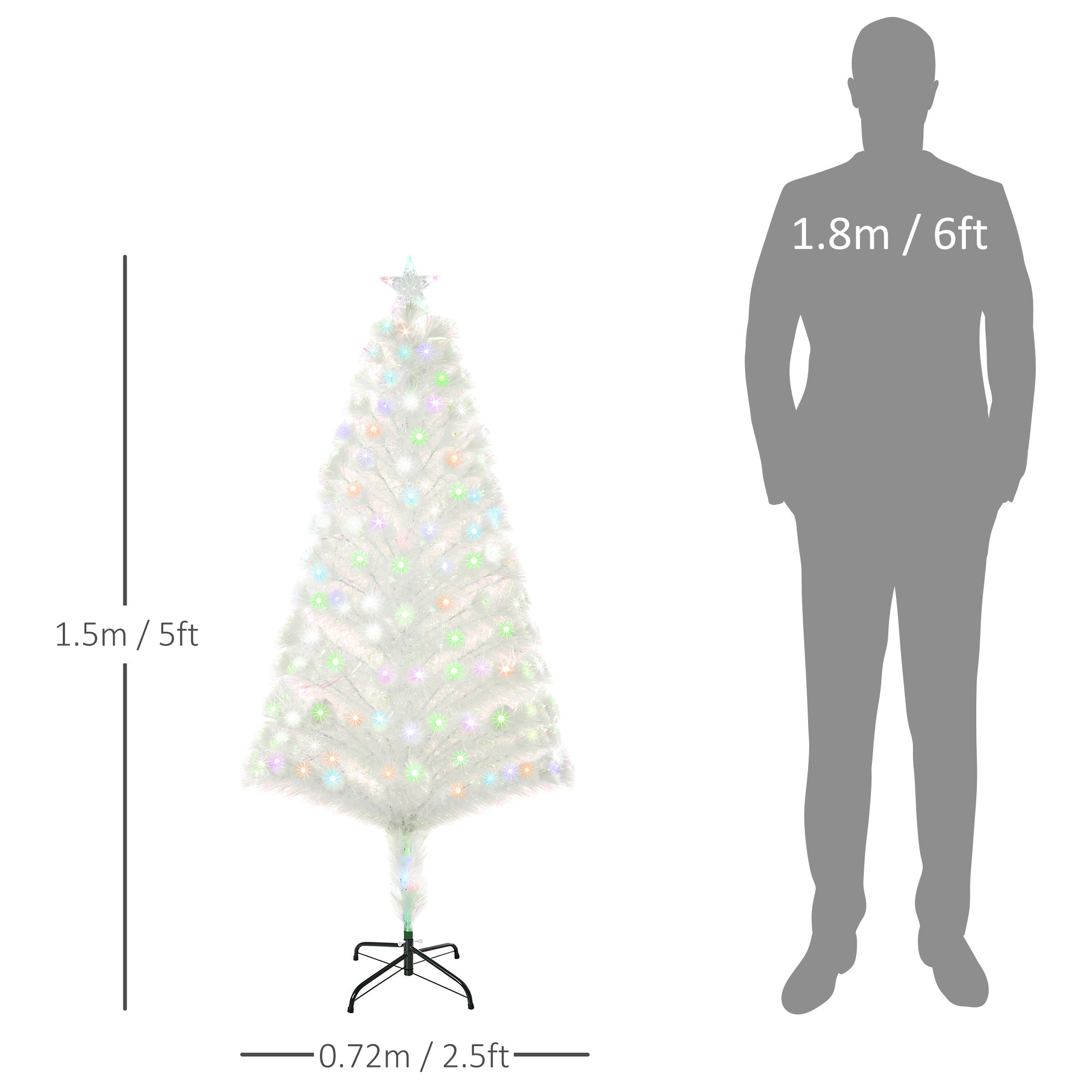 HOMCOM 5 Feet Prelit Artificial Christmas Tree with Fiber Optic LED Light, Holiday Home Xmas Decoration, White 