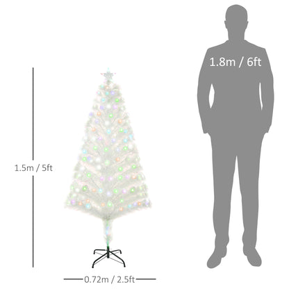 HOMCOM 5 Feet Prelit Artificial Christmas Tree with Fiber Optic LED Light, Holiday Home Xmas Decoration, White 