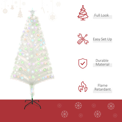 HOMCOM 5 Feet Prelit Artificial Christmas Tree with Fiber Optic LED Light, Holiday Home Xmas Decoration, White 
