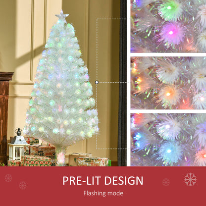 HOMCOM 5 Feet Prelit Artificial Christmas Tree with Fiber Optic LED Light, Holiday Home Xmas Decoration, White 