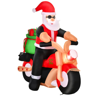 HOMCOM 5.5ft Christmas Inflatable Santa Claus Riding a Motorcycle Blow Up Decoration Xmas Décor for Garden 