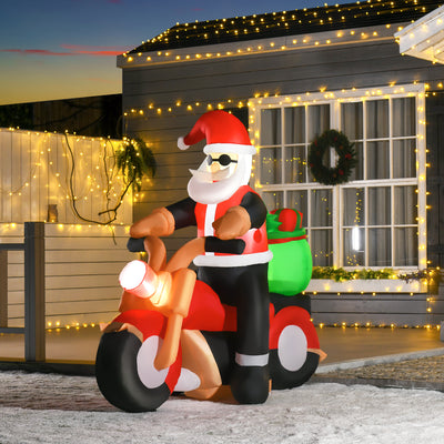 HOMCOM 5.5ft Christmas Inflatable Santa Claus Riding a Motorcycle Blow Up Decoration Xmas Décor for Garden 