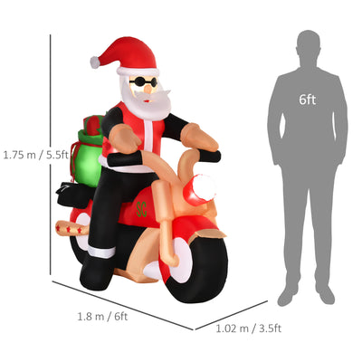 HOMCOM 5.5ft Christmas Inflatable Santa Claus Riding a Motorcycle Blow Up Decoration Xmas Décor for Garden 