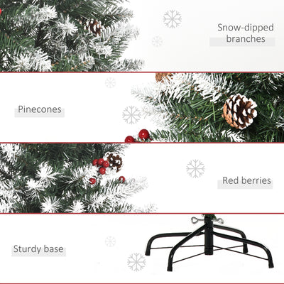 HOMCOM 5FT Artificial Christmas Tree Xmas Pencil Tree with Red Berries and Pinecones Holiday Home Indoor Decoration with Foldable Feet, Green 