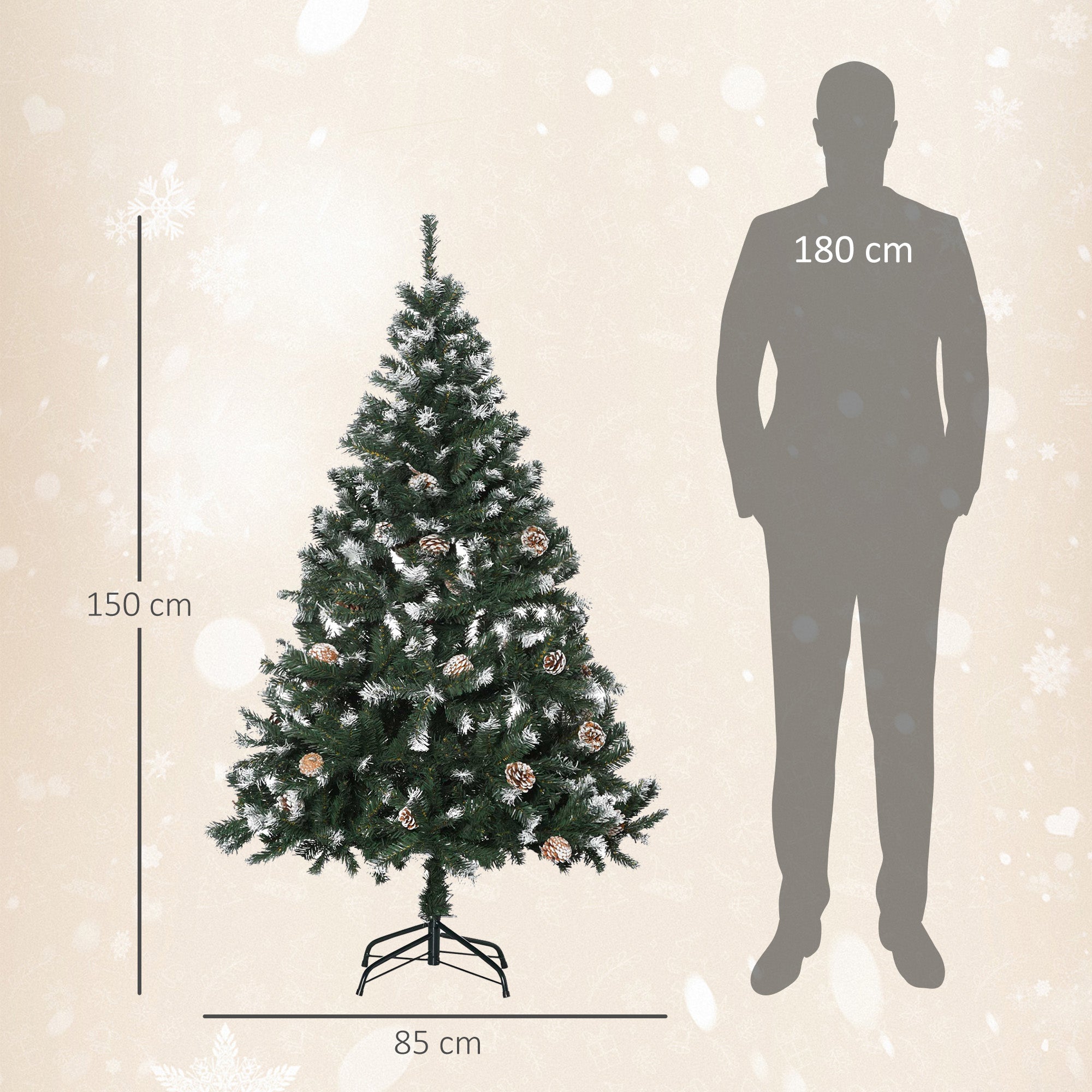 HOMCOM 5FT Artificial Christmas Tree with Pine Cones, Holiday Home Xmas Decoration Automatic Open, Green 