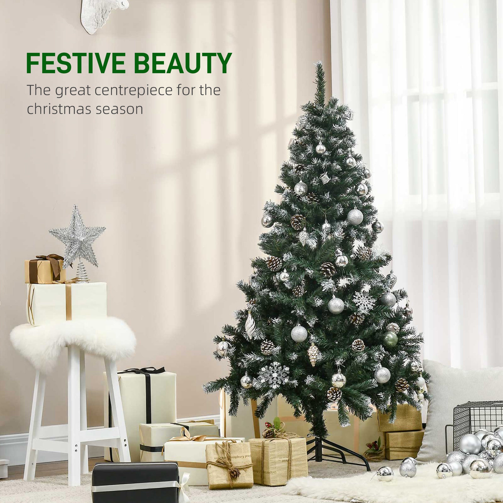 HOMCOM 5FT Artificial Christmas Tree with Pine Cones, Holiday Home Xmas Decoration Automatic Open, Green 