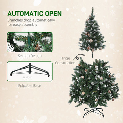 HOMCOM 5FT Artificial Christmas Tree with Pine Cones, Holiday Home Xmas Decoration Automatic Open, Green 