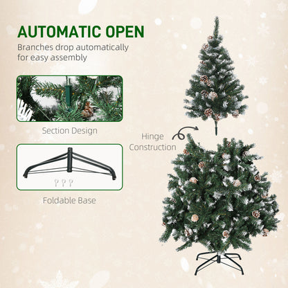 HOMCOM 5FT Artificial Christmas Tree with Pine Cones, Holiday Home Xmas Decoration Automatic Open, Green 
