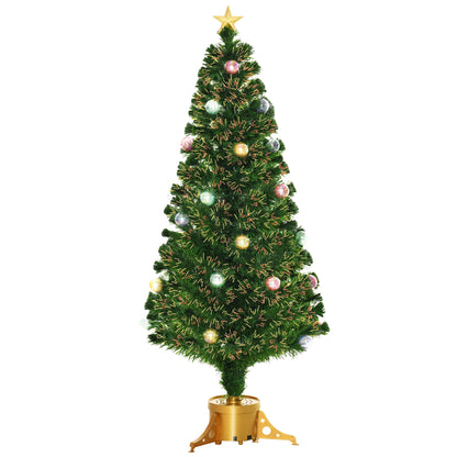 HOMCOM 5FT Prelit Artificial Christmas Tree with Fibre Optics, Baubles Decoration, Golden Pot for Holiday, Home - Green 