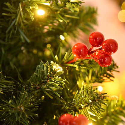 HOMCOM 5FT Prelit Artificial Pencil Christmas Tree with Warm White LED Light, Red Berry, Holiday Home Xmas Decoration, Green 