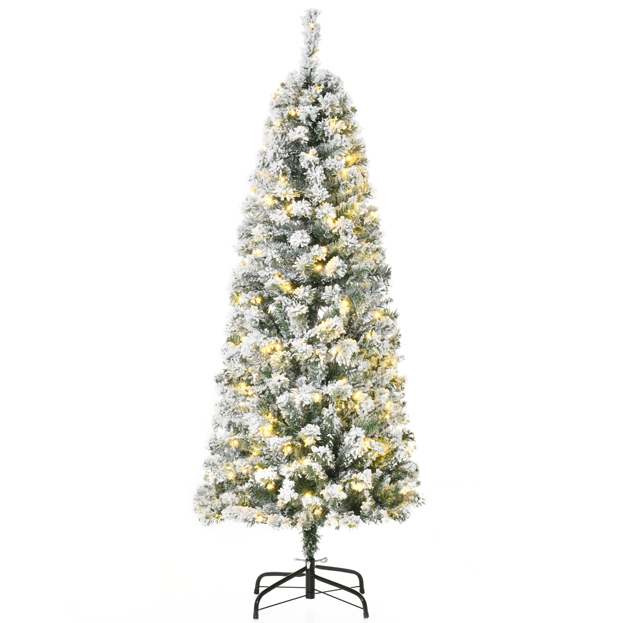 HOMCOM 5FT Prelit Artificial Snow Flocked Christmas Tree with Warm White LED Light, Holiday Home Xmas Decoration, Green White 