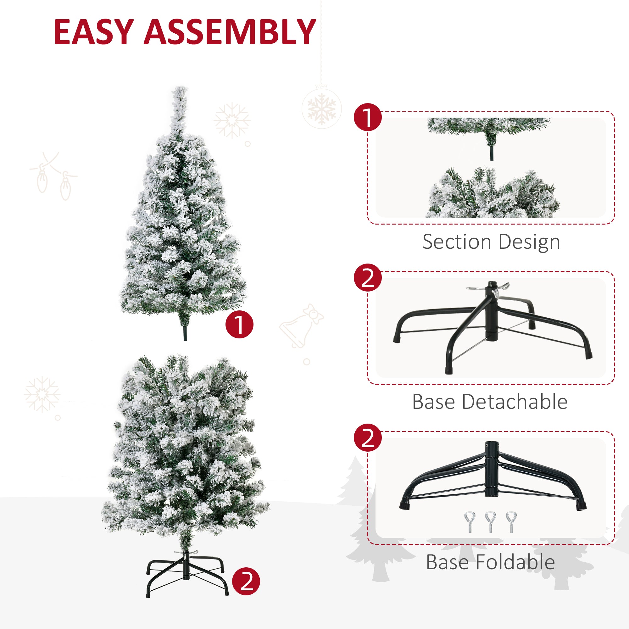 HOMCOM 5FT Prelit Artificial Snow Flocked Christmas Tree with Warm White LED Light, Holiday Home Xmas Decoration, Green White 