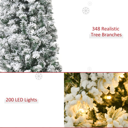 HOMCOM 5FT Prelit Artificial Snow Flocked Christmas Tree with Warm White LED Light, Holiday Home Xmas Decoration, Green White 