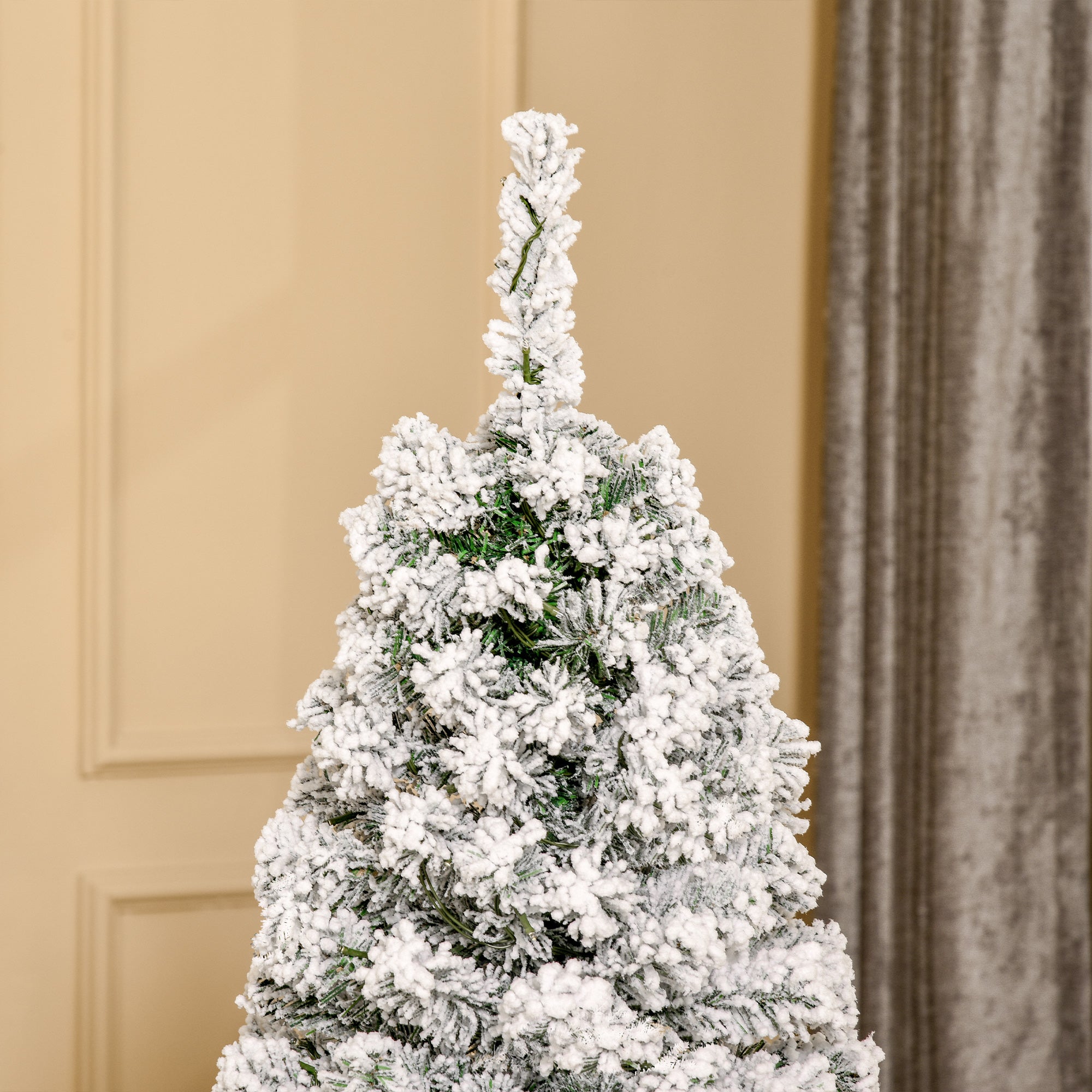 HOMCOM 5FT Prelit Artificial Snow Flocked Christmas Tree with Warm White LED Light, Holiday Home Xmas Decoration, Green White 