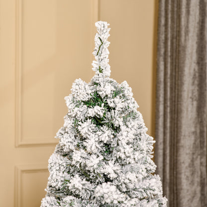 HOMCOM 5FT Prelit Artificial Snow Flocked Christmas Tree with Warm White LED Light, Holiday Home Xmas Decoration, Green White 
