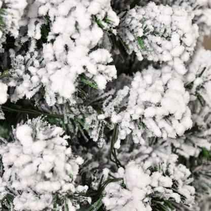 HOMCOM 5FT Prelit Artificial Snow Flocked Christmas Tree with Warm White LED Light, Holiday Home Xmas Decoration, Green White 