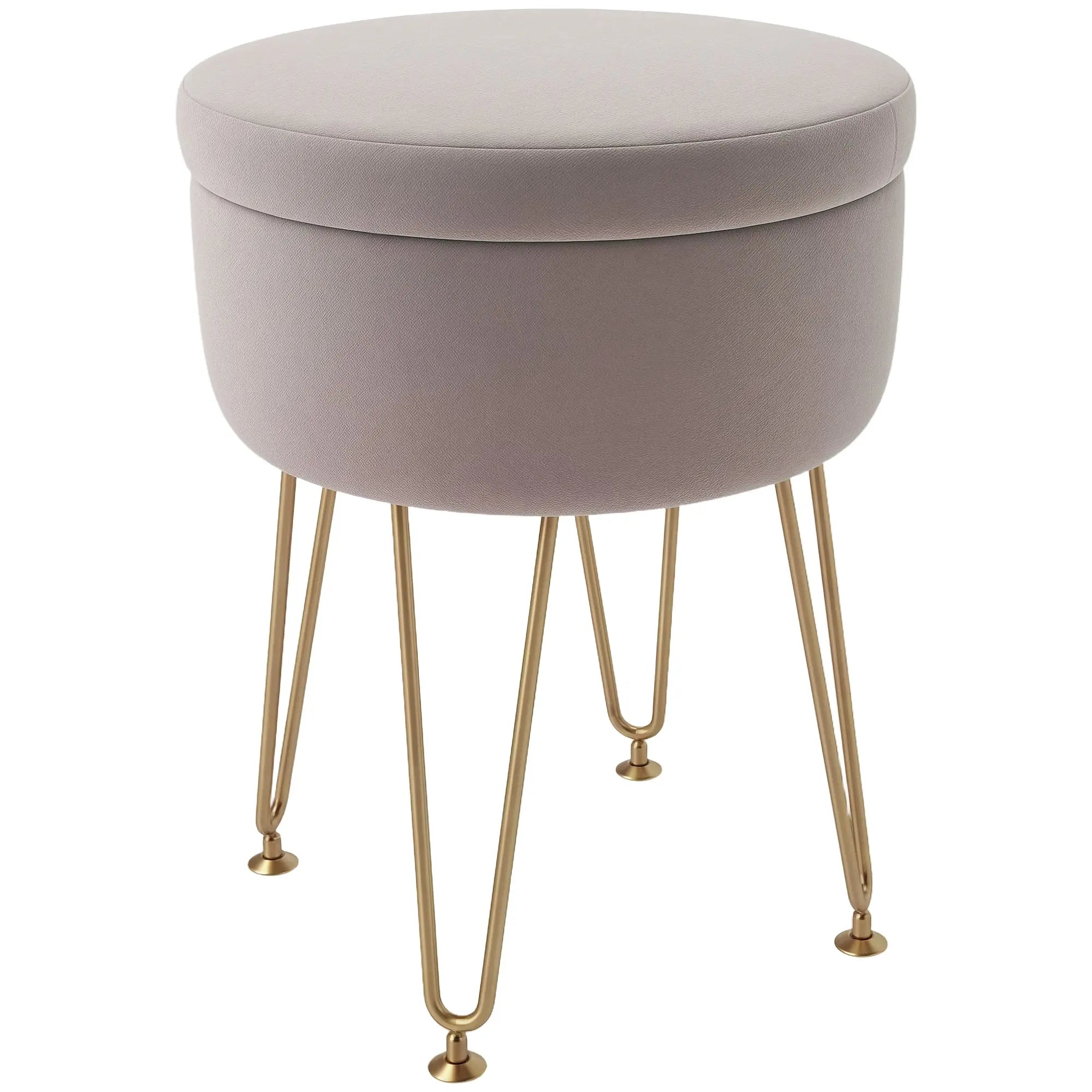 HOMCOM 5L Velvet-Feel Storage Ottoman - Light Pink 
