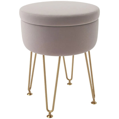 HOMCOM 5L Velvet-Feel Storage Ottoman - Light Pink 