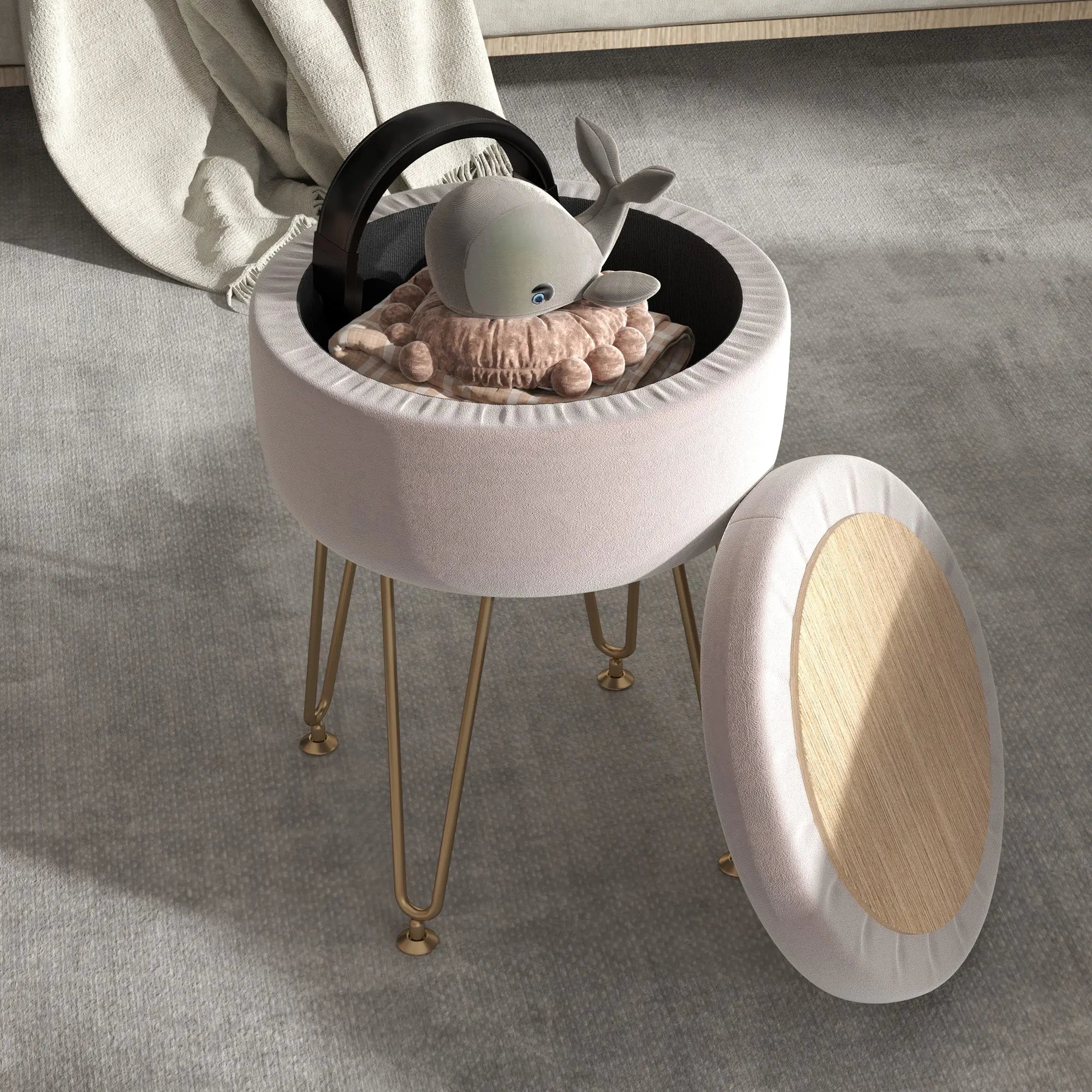 HOMCOM 5L Velvet-Feel Storage Ottoman - Light Pink 