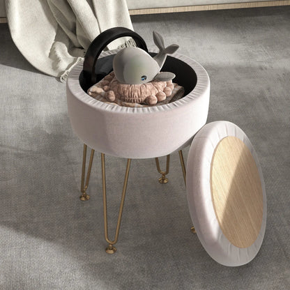 HOMCOM 5L Velvet-Feel Storage Ottoman - Light Pink 