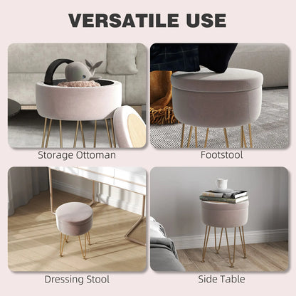 HOMCOM 5L Velvet-Feel Storage Ottoman - Light Pink 