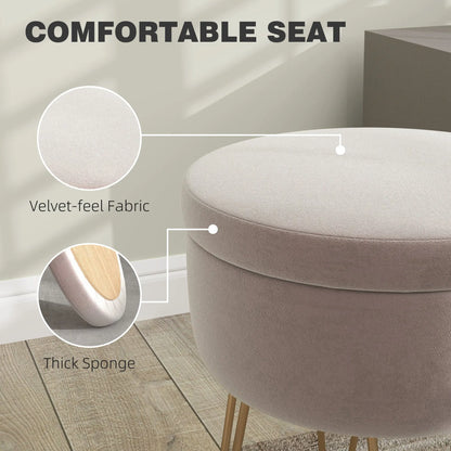 HOMCOM 5L Velvet-Feel Storage Ottoman - Light Pink 