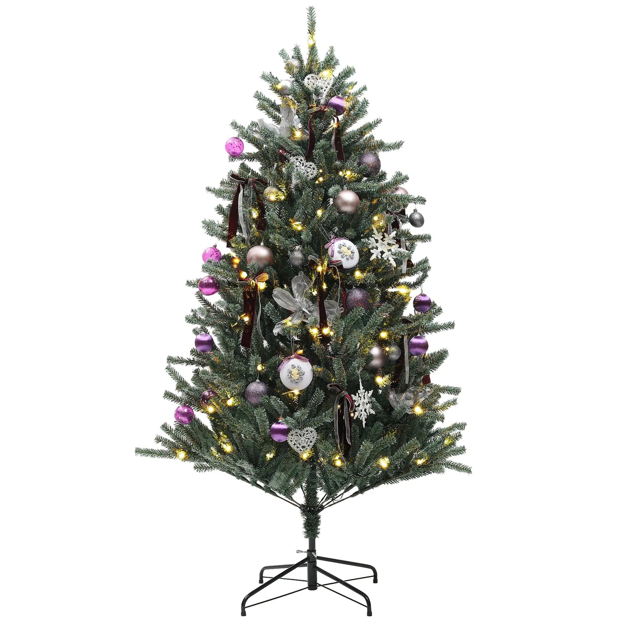 HOMCOM 5ft Artificial Christmas Tree, with Purple Decorations and Lights 