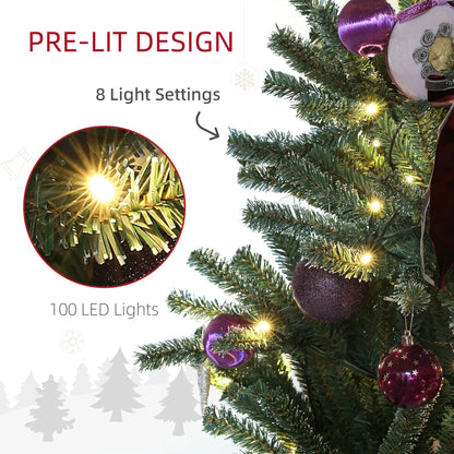 HOMCOM 5ft Artificial Christmas Tree, with Purple Decorations and Lights 