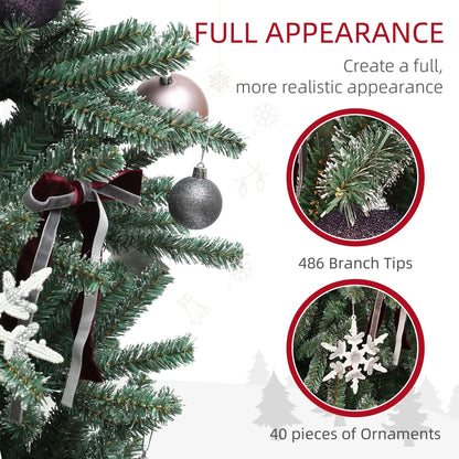 HOMCOM 5ft Artificial Christmas Tree, with Purple Decorations and Lights 