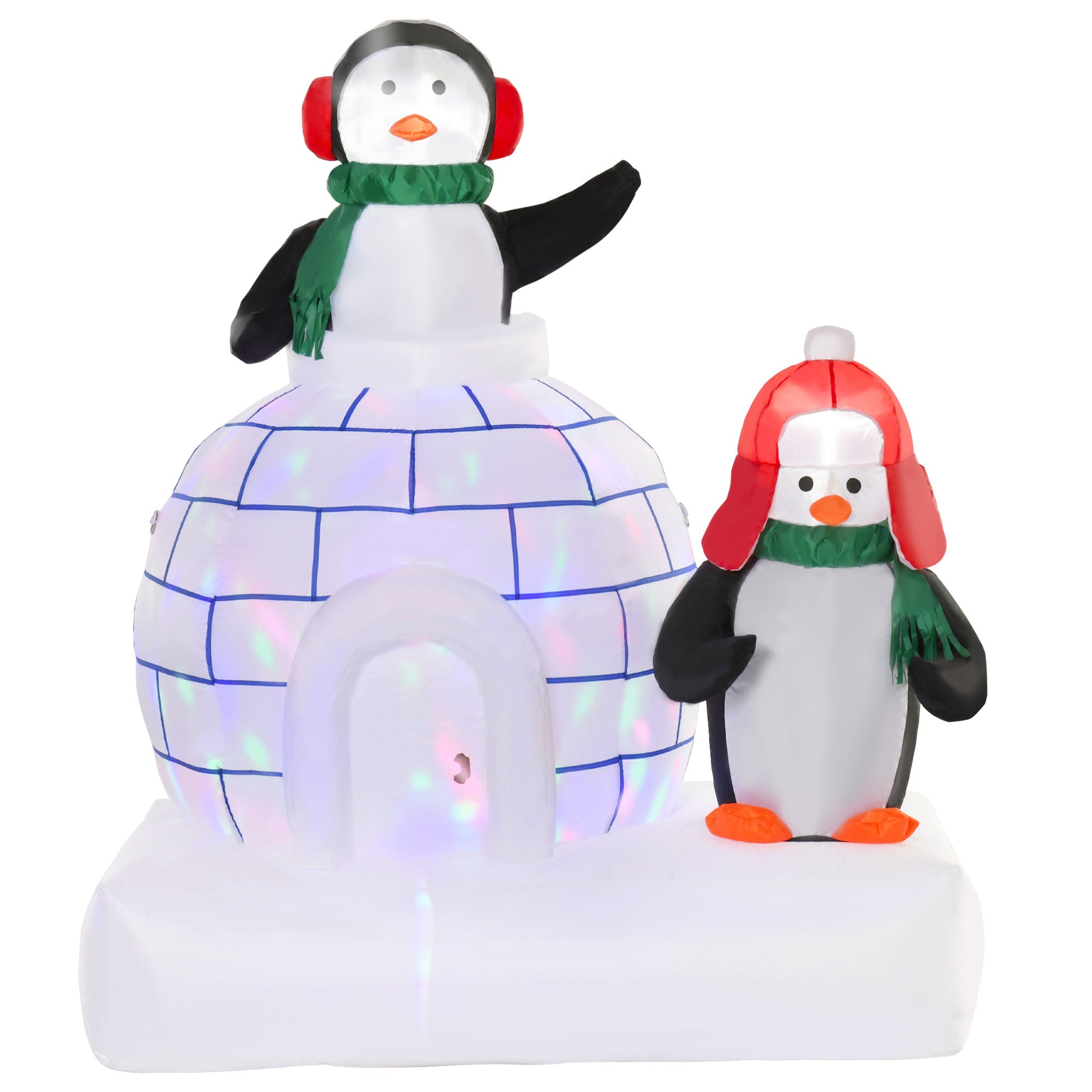 HOMCOM 5ft Christmas Inflatable Two Penguins Wearing a Scarf with Ice House Blow Up Decor Home Indoors with Built-in LED Lights Outdoor Toys in Lawn Garden 