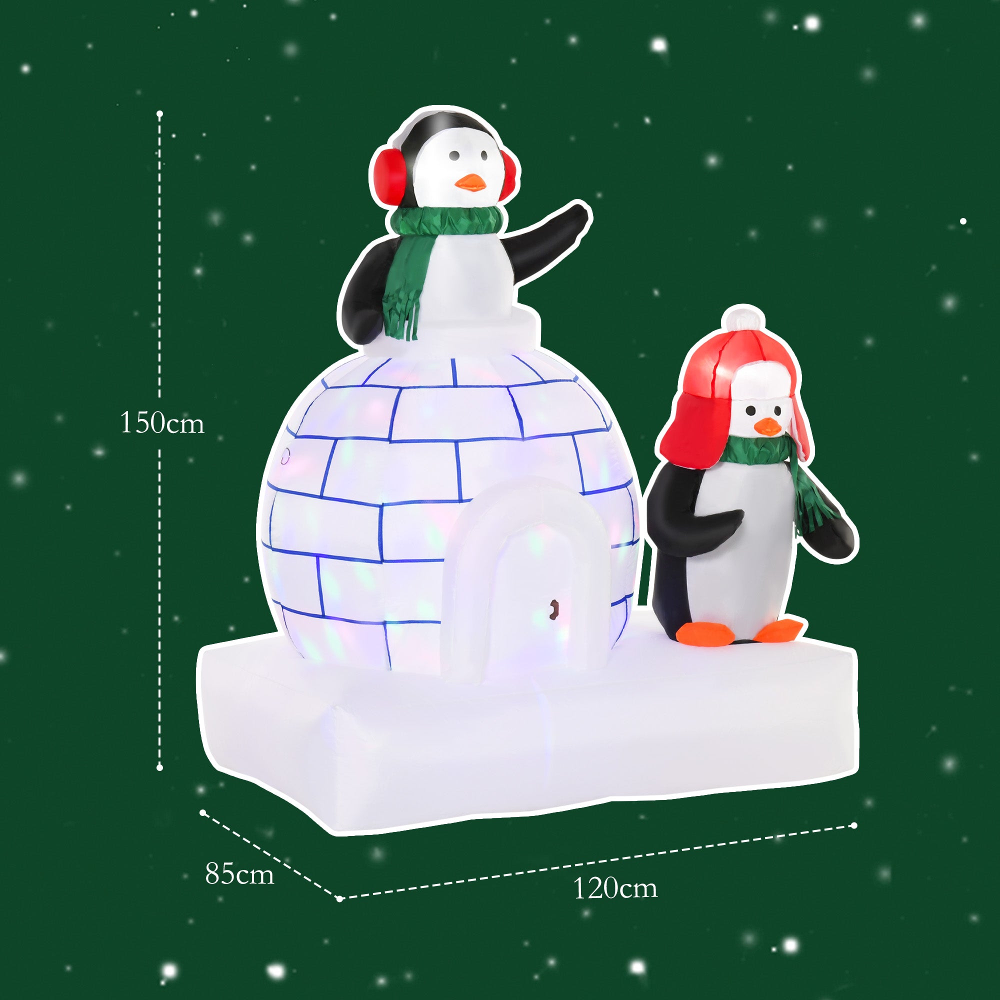 HOMCOM 5ft Christmas Inflatable Two Penguins Wearing a Scarf with Ice House Blow Up Decor Home Indoors with Built-in LED Lights Outdoor Toys in Lawn Garden 