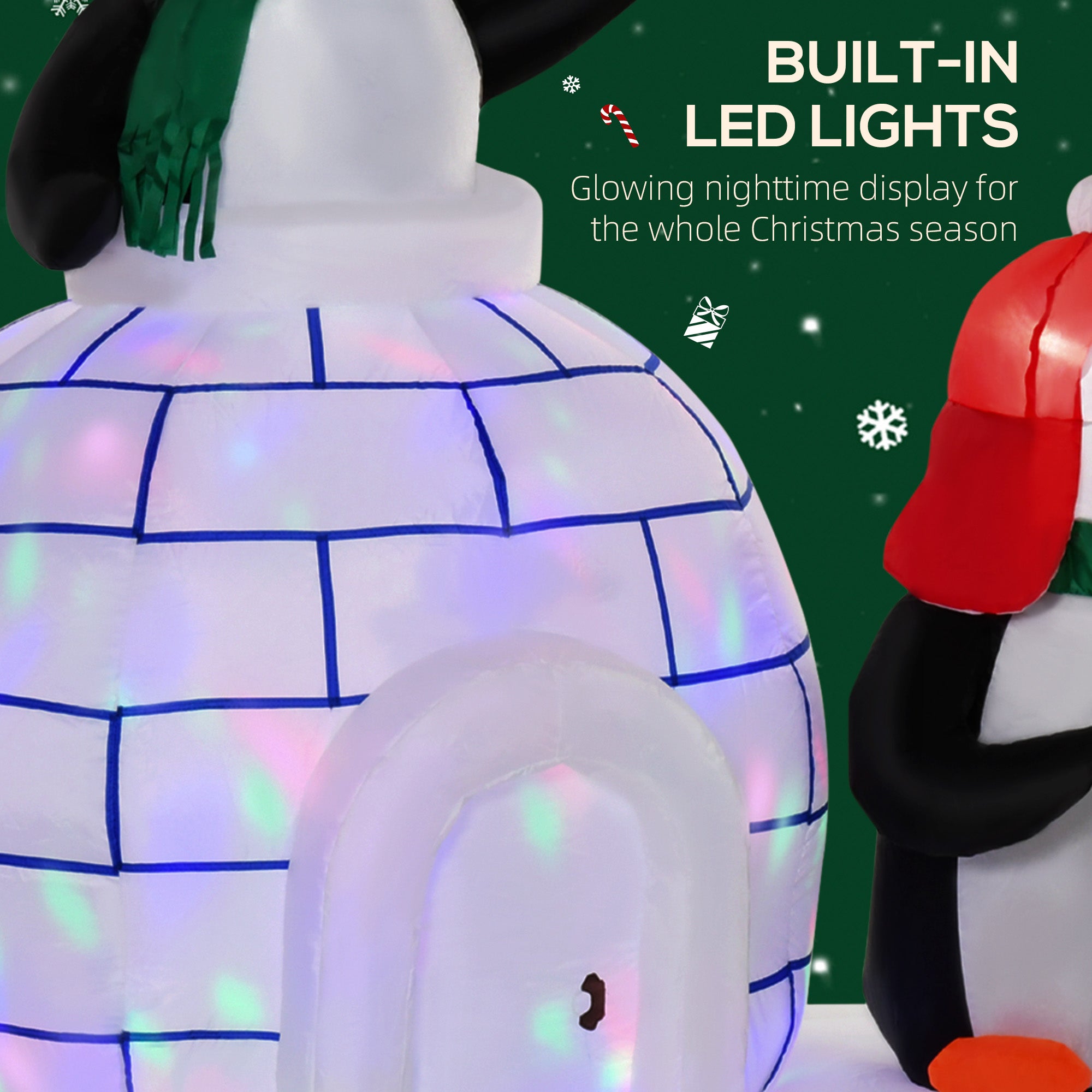 HOMCOM 5ft Christmas Inflatable Two Penguins Wearing a Scarf with Ice House Blow Up Decor Home Indoors with Built-in LED Lights Outdoor Toys in Lawn Garden 