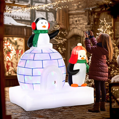 HOMCOM 5ft Christmas Inflatable Two Penguins Wearing a Scarf with Ice House Blow Up Decor Home Indoors with Built-in LED Lights Outdoor Toys in Lawn Garden 