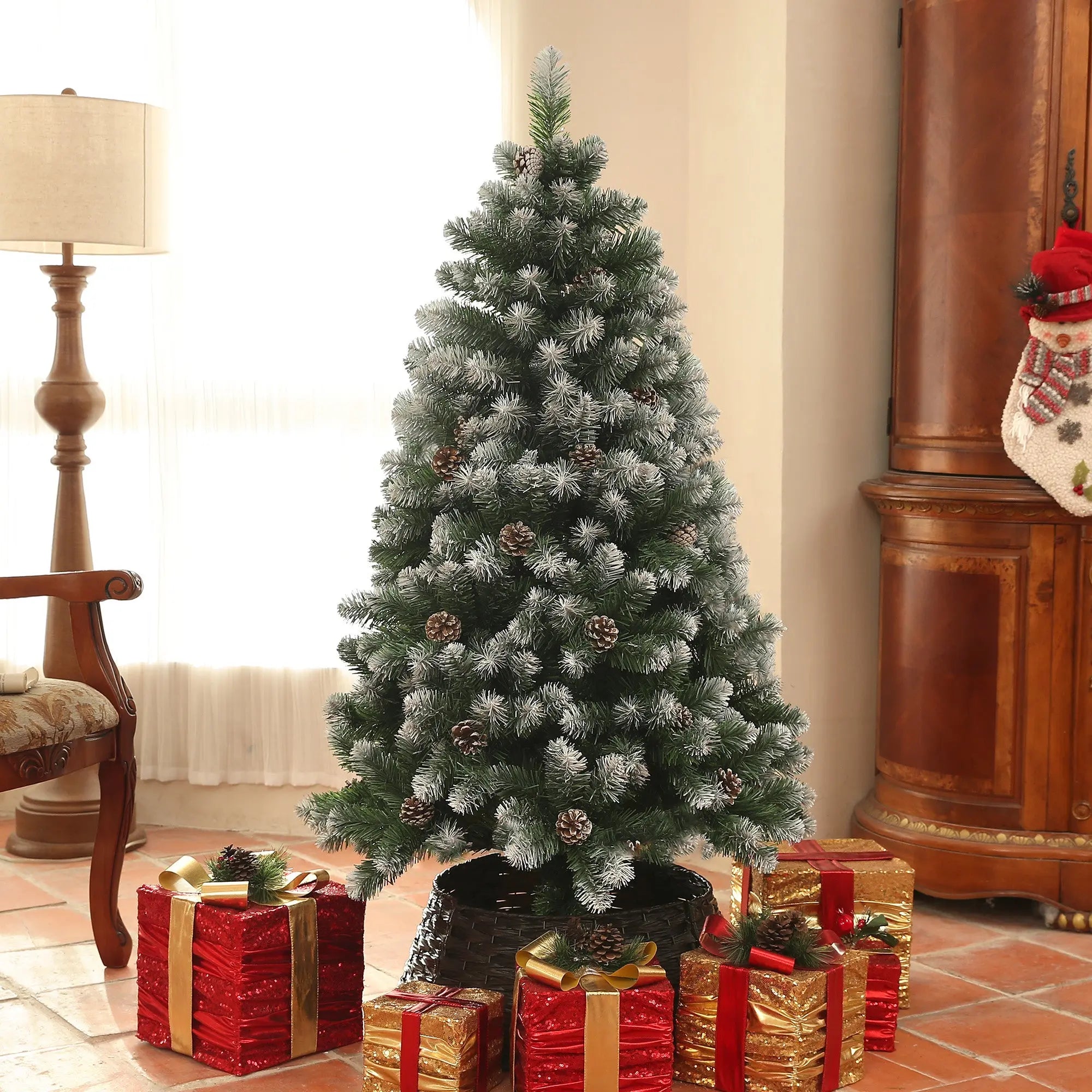 HOMCOM 5ft Snow-Dipped Artificial Pine Christmas Tree 