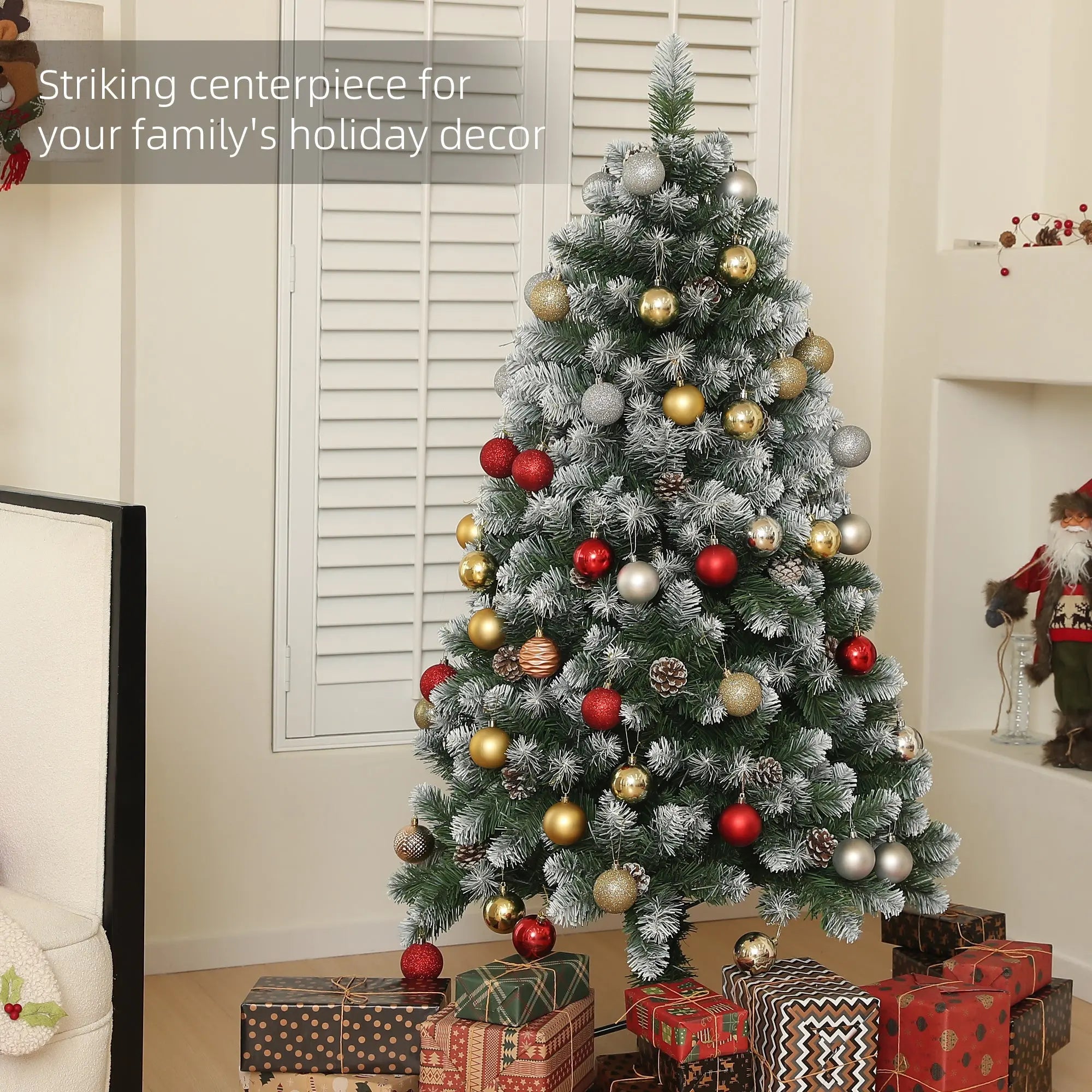 HOMCOM 5ft Snow-Dipped Artificial Pine Christmas Tree 