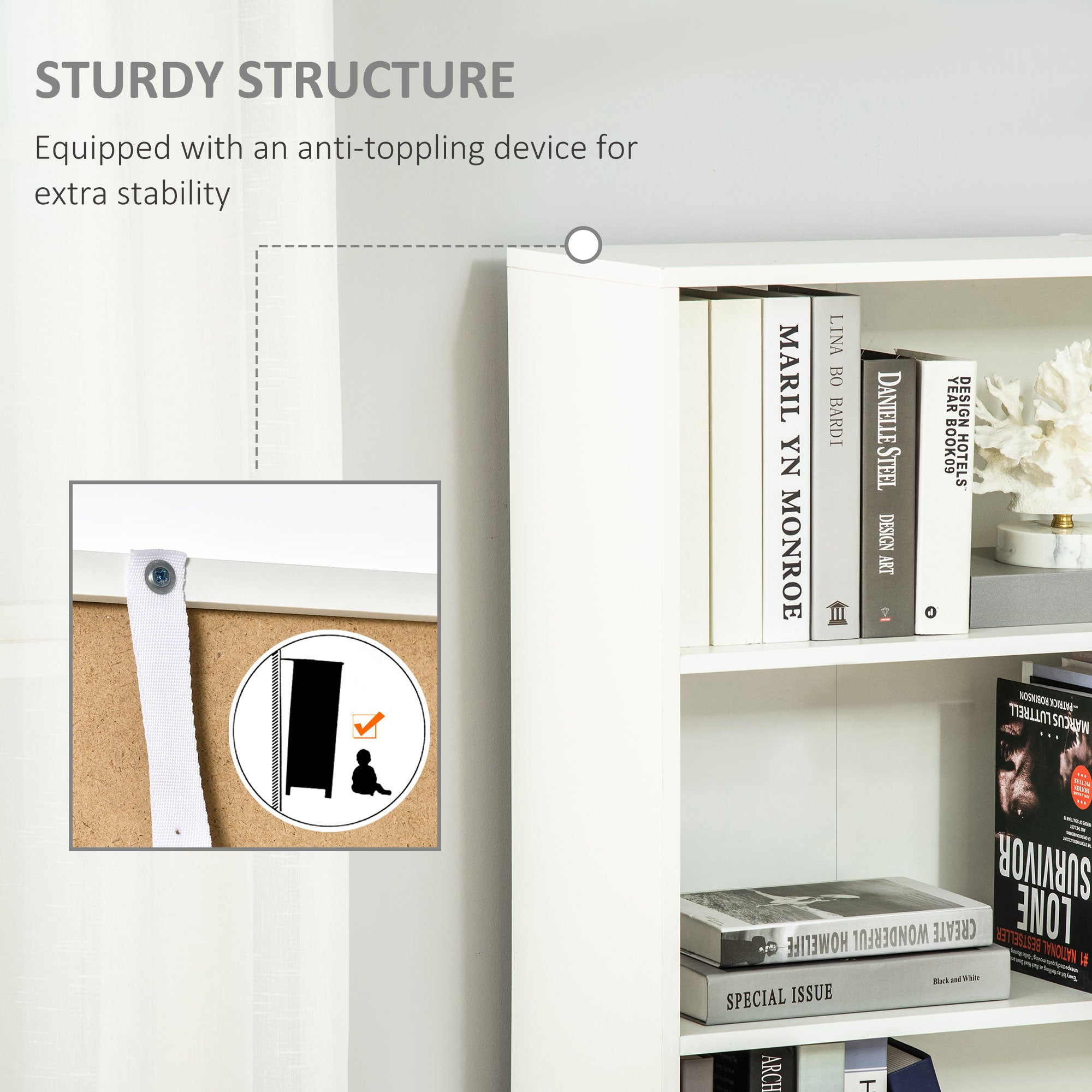 HOMCOM 6-Tier Tall Bookcase, Bookshelf with 4 Open Shelves and Double Door Storage Cabinet, Freestanding Display Rack for Living Room, Bedroom, Home Office, Study, 59 x 29 x 180cm, White and Oak 