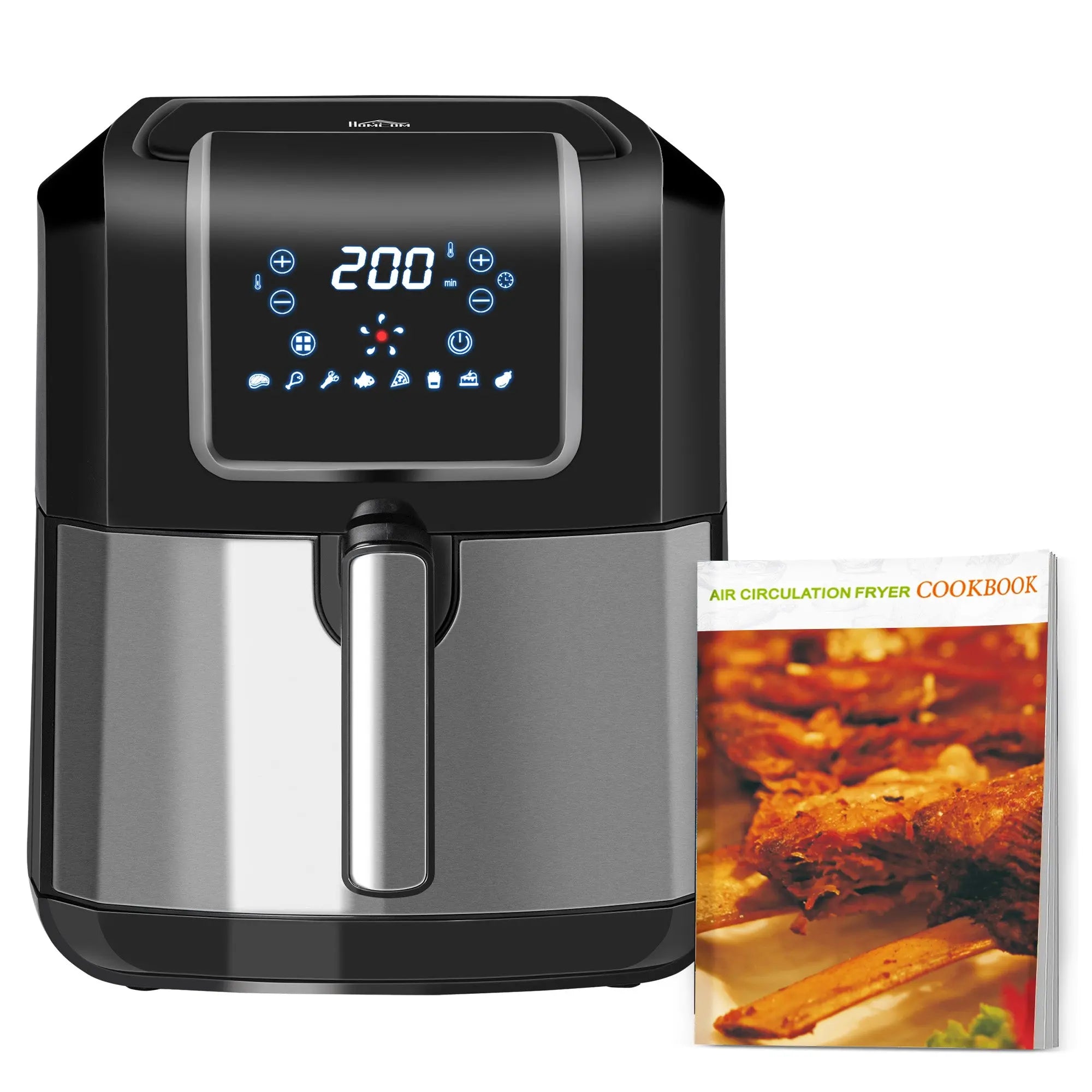 HOMCOM 6.5L Single Basket Air Fryer, 80-200°C Temperature, Black and Grey 